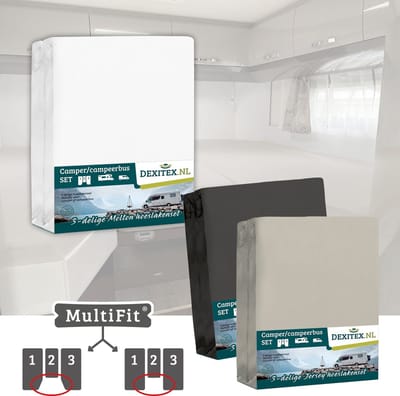 Dexitex 1 x molton 1 x hoeslaken ZANDKLEUR+ 1 x hoeslaken ANTRACIET/ 3 delige set-Geschikt voor Camper lengtebedden of enkele bedden