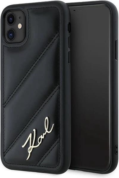 Karl Lagerfeld Diagonal Quilted Script hoesje voor iPhone 11 / Xr - zwart