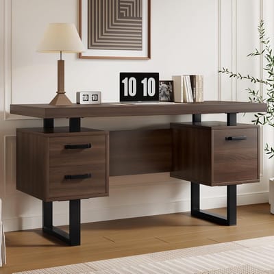 Eenvoudig Bureaublad - Werktafel Bureau - Efficiënt Werken - Geruisloze Lade Mapopslag - 135 x 54 cm - Zwart Bruin