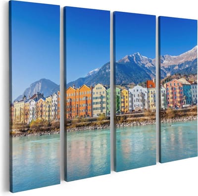 Artaza Canvas Schilderij Vierluik Gekleurde Huisjes in Innsbruck, Oostenrijk - 80x60 - Foto Op Canvas - Canvas Print