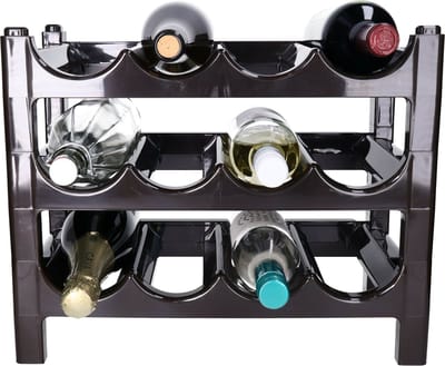 Plastic Forte Wijnrek - 12 flessen - stapelbaar - bruin - kunststof - 23 x 43 x 13 cm
