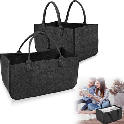 Set van 2 Opvouwbare Vilten Tassen voor Brandhout en Boodschappen - 50x25x25 cm