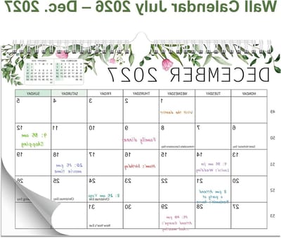 Wandkalender 18 maanden juli 2026 - december 2027, A4 formaat, dubbele spiraalbinding, maandelijkse planning voor thuiskantoor en organisatie