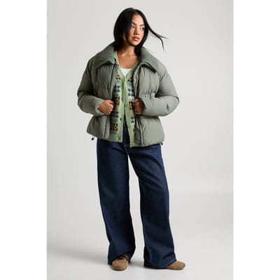 boohoo Dames Pufferjack met contrasterende ribkraag | Khaki | Maat: 8