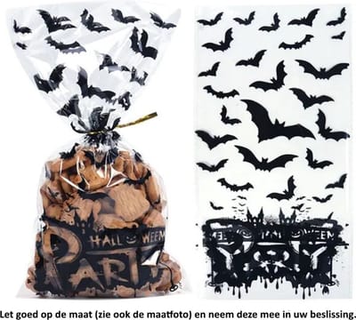 25x Uitdeelzakjes Vleermuis 12.5 x 27.5 cm - Halloween Party - Bat - Bat's - 31 Oktober - Scary - Fright - Eng - Griezelen - Cellofaan Plastic Traktatie Kado Zakjes - Snoepzakjes - Koekzakjes - Koekje - Cookie Bags