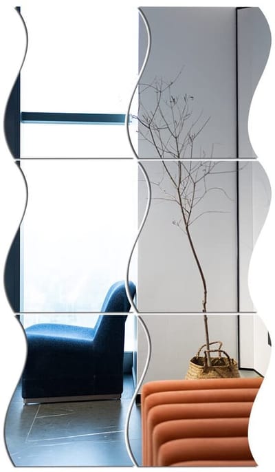 ONF3 - Decoratieve Wandspiegel Stickers - Wavy Design - Silver - Zelfklevende Spiegels - Perfect voor Thuis en Kantoor - Set van 6