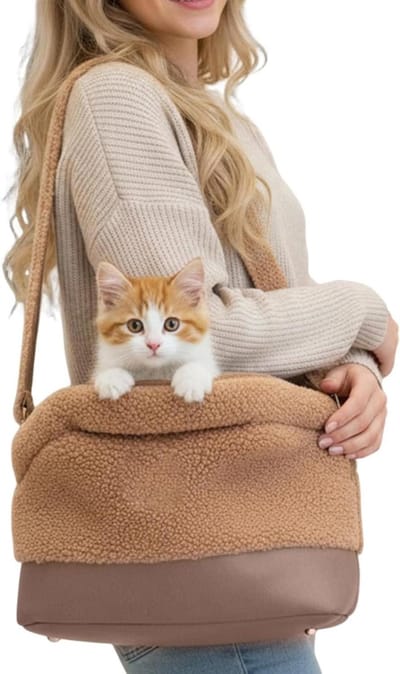 Dieren Schoudertas - Warme Draagtas - Buiten Wandelen - Met Verwarmd Interieur - 40x22x33cm - Bruin