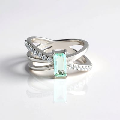 Cavill - Elegante Damesring - 925 Sterling Zilver met Platina Plating - Paraiba Smaragd 0,671 ct & Zirkonen 0,507 ct - Modern & Verfijnd