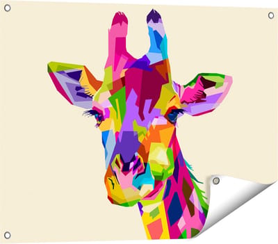 Gards Tuinposter Kleurrijke Giraffe - Abstract - 80x60 cm - Tuindoek - Tuindecoratie - Wanddecoratie buiten - Tuinschilderij