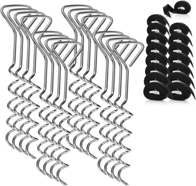Grondanker Set - Bevestigingsset Haringen - Tent Vastzetten - Met Spanbanden - 40 cm Lengte - Zilver Zwart