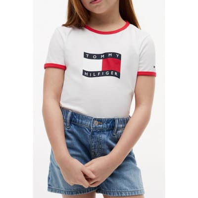 Tommy Hilfiger Girls Wavy Flag Ringer Tee White Größe: 6 | T-Shirts Outlet | kids | Weiß
