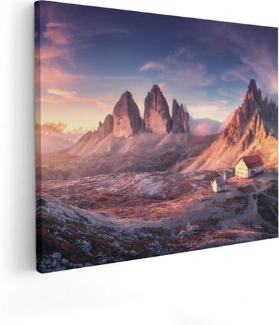 Artaza Canvas Schilderij Landschap - 50x40 cm - Wanddecoratie Natuur - Muurdecoratie Bergen - Schilderijen Op Canvas Zonsondergang