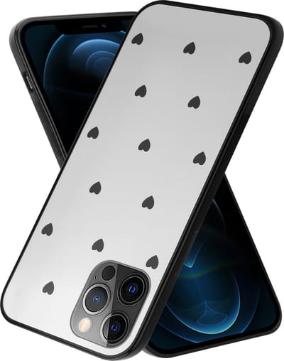 ShieldCase Mirror Case geschikt voor Apple iPhone 12 / 12 Pro - 6.1 inch - spiegel hoesje - Spiegelhoesje met zwarte hartjes - hartjespatroon - Leuk design - Sterk materiaal - Spiegel / Zwart