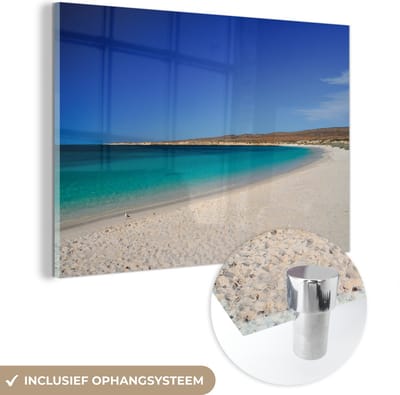 ® Glasschilderij 180x120 cm - Schilderij acrylglas - Parelwitte strand en blauwe zee bij de Kust van Ningaloo - Foto op glas - Muurdecoratie woonkamer - Wanddecoratie slaapkamer - Schilderijen