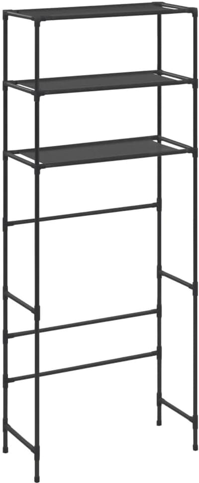 Zwart Opbergrek voor Boven de Wasmachine - 3 Laags - 69x28x169 cm