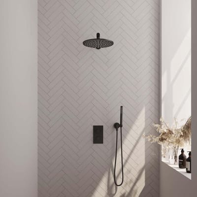 Brauer Black Carving Thermostatische Regendoucheset Inbouw - Hoofddouche 30 cm - Rechte Wandarm - 3 Weg - Handdouche Staaf - Doucheslang - Wandaansluitbocht - Mat Zwart