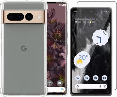 Hoesje geschikt voor Google Pixel 7 - Anti Shock Proof Siliconen Back Cover Case Hoes Transparant - Tempered Glass Screenprotector