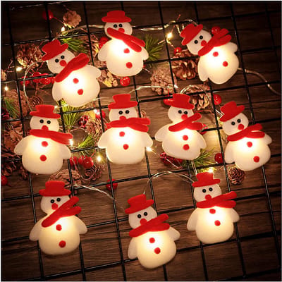 Rosnek Kerstverlichting op Batterij Binnen - 1.5m 10LEDs Sneeuwpop Lichtsnoer met Korte Pluche - Warm Wit Kerstdecoratie voor Kerstboom, Woonkamer, Feest