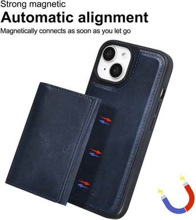 TUNIQ Back cover - iPhone 15 - Blauw - Met afneembare pasjeshouder