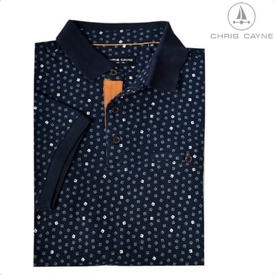 Chris Cayne - Polo 3054 navy print KM + borstzak - maat M