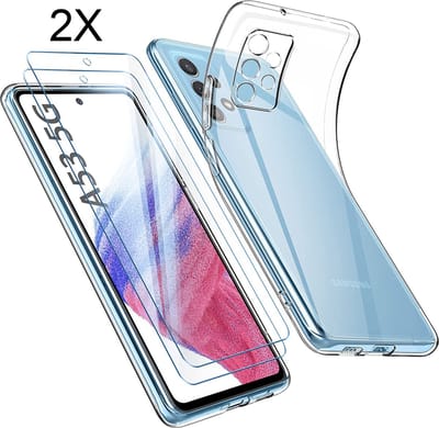 Hoesje geschikt voor Samsung Galaxy A53 5G Back Cover Hoesje - Transparant Silicone case met 2X Galaxy A53 5G Screenprotector - Tempered Glass - EPICMOBILE
