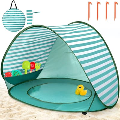 MRKK® Strandtent UV Bescherming - Strandtent Baby Pop Up – Strandtentje Extra Licht – Strandschelp – Strand Tent –Groen