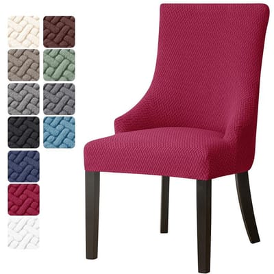 Jacquard Eetkamerstoelhoezen Elastisch Hoge Rug Schuine Stoelhoes Stretch Accent Bruiloftstoelen Stoelhoes voor Huisfeest pink