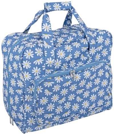 Naaimachinetas blauw met witte margrietjes Hobby Gift – 44x20x38 cm / Trendy & Stevig