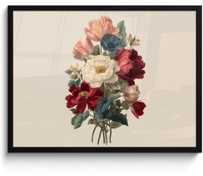 Poster in lijst - Fotolijst 80x60 cm - Posters - Boeket - Warme tinten - Elegant - Posterlijst zwart - Decoratie - Wanddecoratie woonkamer - Muurdecoratie slaapkamer