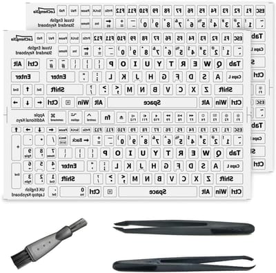 Witte Toetsenbord Stickers - Universele Letters - Standaard Toetsenbord - Pincetten en Reinigingsborstel - Wit - Engels - Accessoires.