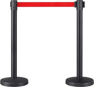Yaheetech 2 stuks afsluitstandaard, personengeleidingssysteem met riemlengte, afsluitband, afsluitpalen, wachtslang, crowd control palen, afbakenpalen, zwart-rood