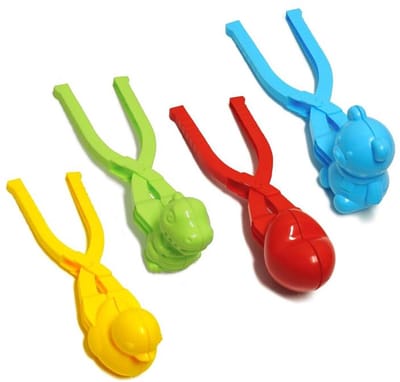 Sneeuwballenvorm - 4 Stuks - Sneeuwbalclip - PP - Met handvat - Sneeuwgrijper - Sneeuwbalmaker - Sneeuwbaltang - Cartoonstijl - Geschikt voor buitenactiviteiten - Geel, rood, groen, blauw