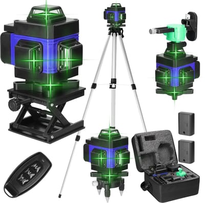 Multifunctionele 4D 16-Lijn Laser Waterpas – LCD Scherm – Zelfnivellerend ±3° – Afstandsbediening & APP Bediening – Verstelbare Helderheid – Oplaadbare Batterijen met Lader – 1,2m Statief – Heftafel – Complete Accessoireset