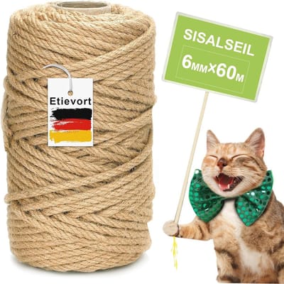 Sisal Touw 6mm x 60m voor Krabpalen - Geschikt voor Huishouden, Tuin en Doe-Het-Zelf Projecten