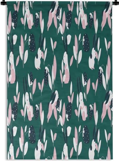 Wandkleed - Wanddoek - Aardbeien - Patronen - Konijnen - 120x180 cm - Wandtapijt