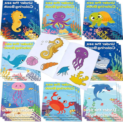 Allecto Plus - Kleurboeken voor kinderen - 24 Stuks - Onderwater Thema - Zeedieren - Feestzakjes - Tekeningen - Vissen - Zeemeermin - Verjaardagsfeest - Schoolactiviteit - Cadeau - 90 Pages - A5 Formaat