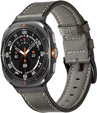 Stravo Leren Bandje – Geschikt voor Samsung Galaxy Watch Ultra 2 (2026) / Ultra (2024/2025) – Leather Horlogebandje van Echt Leer – Grijs