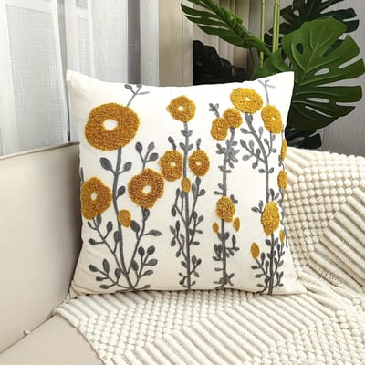 1 st Boho Bloemen Getuft Decoratief Sierkussenhoes Geborduurd Katoenen Kussenhoes voor Bank, Woondecoratie Stijlvol 45x45cm white