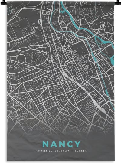 Wandkleed - Wanddoek - Nancy - Frankrijk - Plattegrond - Kaart - Stadskaart - 120x180 cm - Wandtapijt