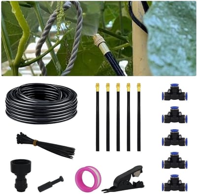 Automatisch 360° Verstelbaar Tuin Irrigatiesysteem met 5 Spuitmonden, Snelkoppeling Druppelbewateringssysteem voor Tuin, Kweekkas, Gazon en Planten, 5 m Lengte