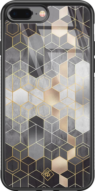Casimoda® hoesje - Geschikt voor iPhone 8 Plus - Grey Cubes - Luxe Hard Case Zwart - Backcover telefoonhoesje - Grijs