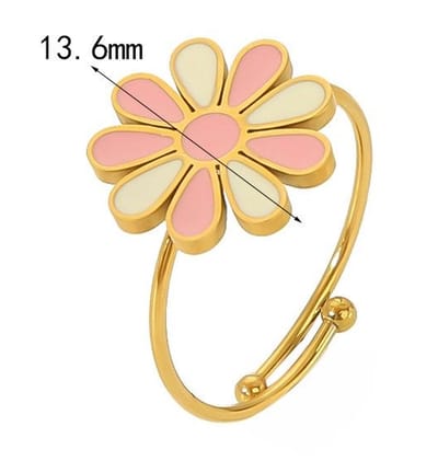 Ring Bloem- RVS - One Size - Goudkleurig - Clover - Klavertje Roze/Wit - 1,36cm doorsneede
