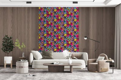 Behang - Fotobehang Patroon - Hippie - Bloemen - Paars - Breedte 200 cm x hoogte 300 cm