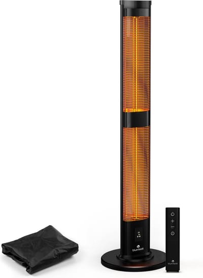 Blumfeldt Terrasverwarmer BlazeTower Infraroodverwarming Staand – 3000 W, Instelbare Warmtestanden, IP45, Kantelbeveiliging, Afstandsbediening & 24-uurs Timer, Voor Terras & Tuin - voor Tuin voor Balkon - Patio Heater - Buitenverwarmer