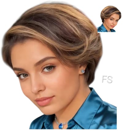 Dames Pruik Kort Golvend – 100% Human Hair Braziliaanse Remy – 4/27 Highlights – 25 cm (10 inch) – 4x4 Lace Closure- Frazimashop