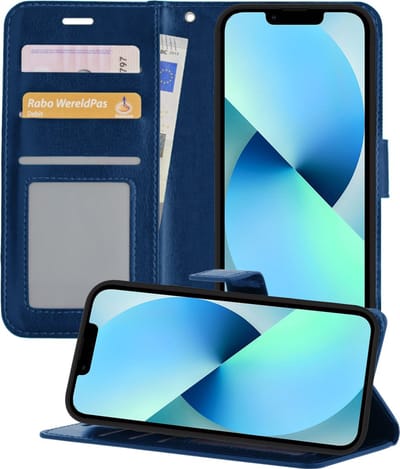 Hoesje - Geschikt voor Apple iPhone 13 - Luxe Bookcase - Walletcase Hoes - Portemonnee - Cover - Telefoonhoes - Donkerblauw