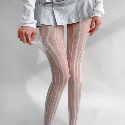 Nieuwe Dames Sexy Gestreepte Verticale Nerf Kant Panty Kousen Uitgesneden Brede Streep Cirkels Panty Kousen Jk Mesh Ademend Visnet Sokken One Size gray