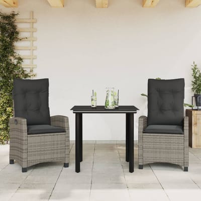 vidaXL - 3-delige - Tuinset - met - kussens - poly - rattan - grijs