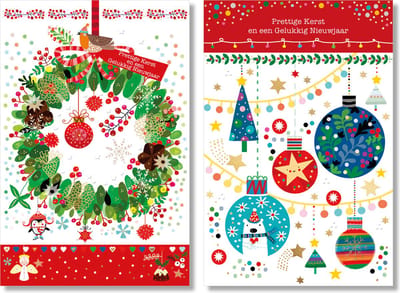 MGPcards - 20 Luxe dubbele wenskaarten - Kerstkaarten / Nieuwjaar - Foliebewerking - Witte envelop - 10.5 x 16 cm - 2 Motieven per doosje