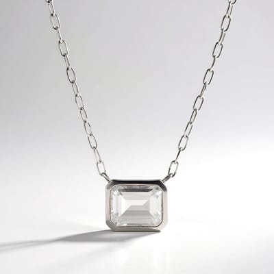 Cavill - Zilveren Halsketting 925 Sterling met 2 47 ct Witte Topaas Trapgeslepen Achthoek - 45 cm Elegant Sieraad Nigeria